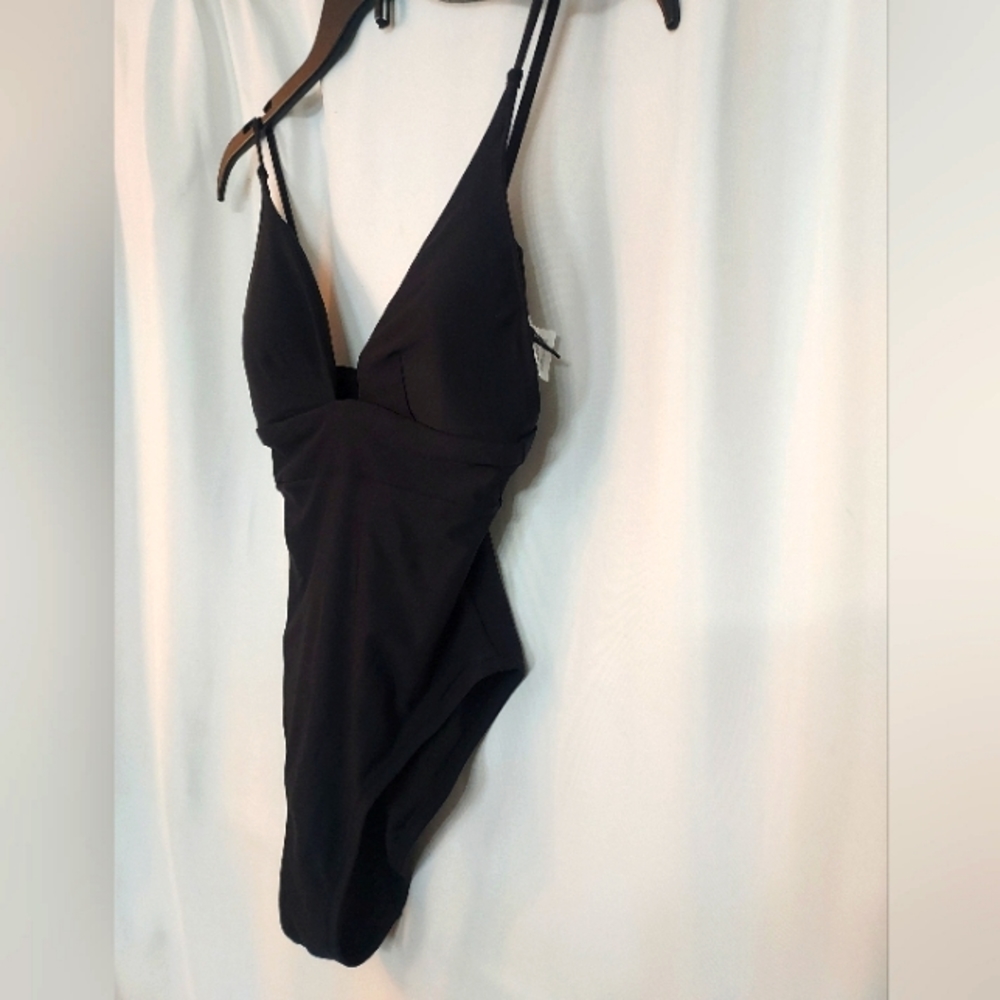 J.Crew Black low cut 1 piece swimsuit. Size 4